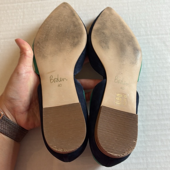 BODEN Wave Ballerina Flats Open Sides in Green and Navy Blue Suede - Size EU 40 - Picture 8 of 12